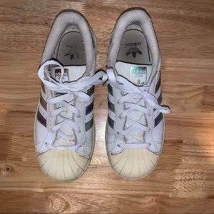 Adidas White Superstar Sneakers with Clam Shell Toe Kids Size 2